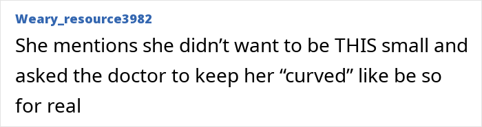 Comment discussing weight-loss surgery in relation to plus-size influencer.