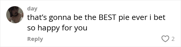 Comment on a post about a pie, expressing excitement and happiness.