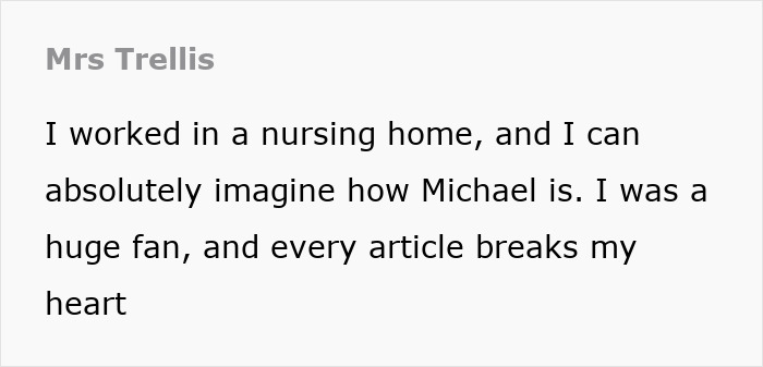 Comment reflecting on Michael Schumacher's condition from a former nursing home worker.