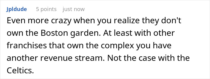 Reddit comment discussing Boston Celtics ownership and venue revenue streams. Reddit comment discussing Boston Celtics ownership and venue revenue streams.