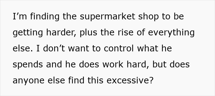 Text expressing concern over husband's spending on lunch and coffee, questioning if it's excessive.