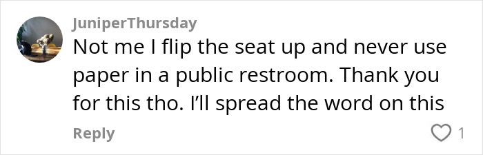 Comment about hidden needle marks in public restrooms, expressing concern and intentions to inform others.