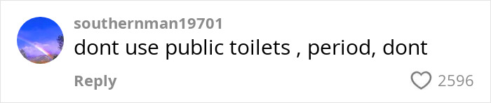 Comment warns against using public restrooms due to hidden needle marks, highlighting safety concerns.