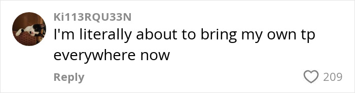 Comment expressing fear of hidden needle marks in public restroom toilet paper.