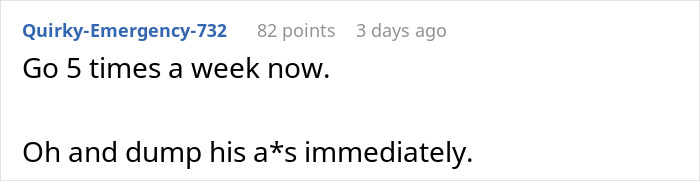 Comment about gym habits and relationship advice. Comment about gym habits and relationship advice.