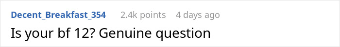 Comment questioning a boyfriend's maturity, suggesting possible confrontation.