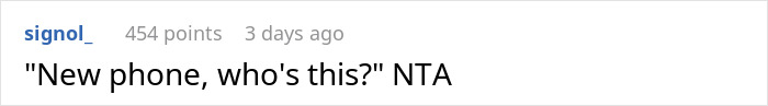 Comment on a forum: "New phone, who's this?" NTA, related to ghosting friend.