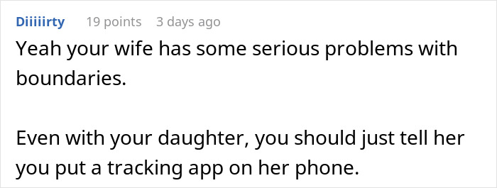 Comment discussing wife's issues with privacy and boundaries.