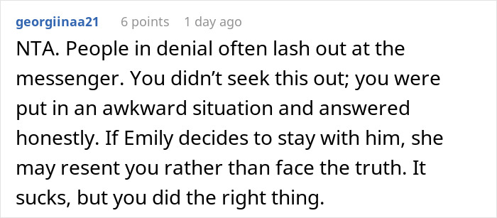 Text discussing response to a neighbor about dating her husband.