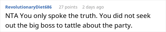 Comment on exclusion and office party drama, discussing the truth about tattling.