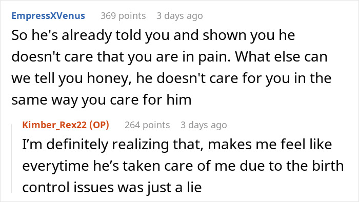 Reddit discussion about sterilizing against partner's wishes, highlighting relationship and birth control issues.