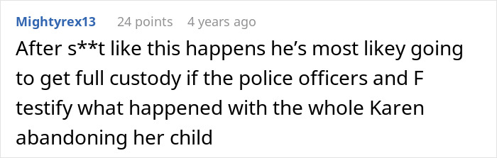 Reddit user comment on Karen and disabled neighbor conflict over child abandonment.
