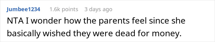 Reddit comment discussing family tension over wealth and inheritance. Reddit comment discussing family tension over wealth and inheritance.