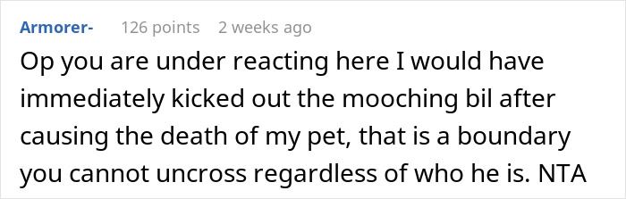 Text comment about a brother-in-law mooching, suggesting he should be kicked out.