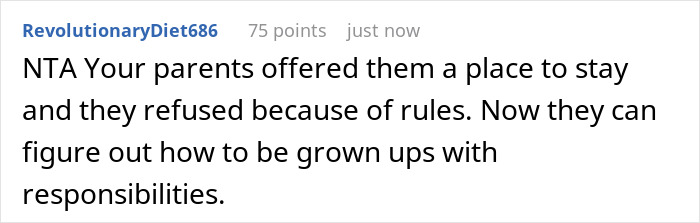 Comment discussing family's responsibility when moving in with brother after losing house. Comment discussing family's responsibility when moving in with brother after losing house.