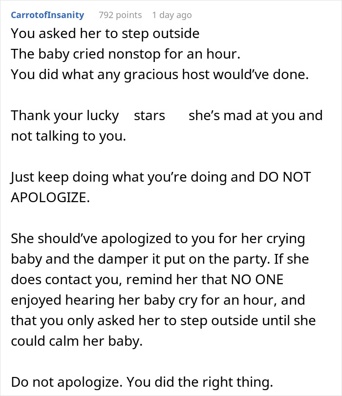 Text exchange discussing a friend's birthday, focusing on a crying baby situation.