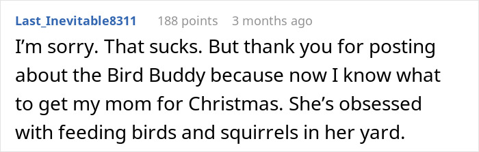 Comment about gift suggestion for feeding birds and squirrels. Comment about gift suggestion for feeding birds and squirrels.