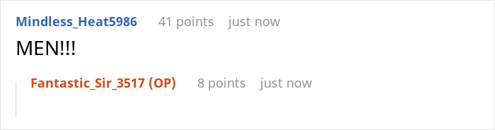Two usernames with comments discussing "MEN!!!" in an online forum post.