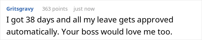 European employee comments on automatic leave approval policy, contrasting with American boss approach.