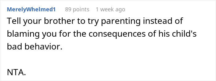 Comment discussing parenting and discipline related to child's behavior.