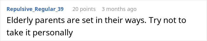 Reddit comment about parents returning a special gift, advising not to take it personally. Reddit comment about parents returning a special gift, advising not to take it personally.