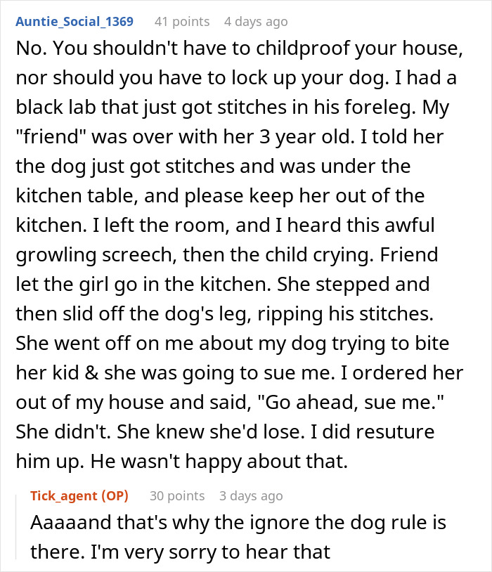 Text post on a forum discussing an incident with a toddler and a friend's dog after a D&D night was disrupted. Text post on a forum discussing an incident with a toddler and a friend's dog after a D&D night was disrupted.