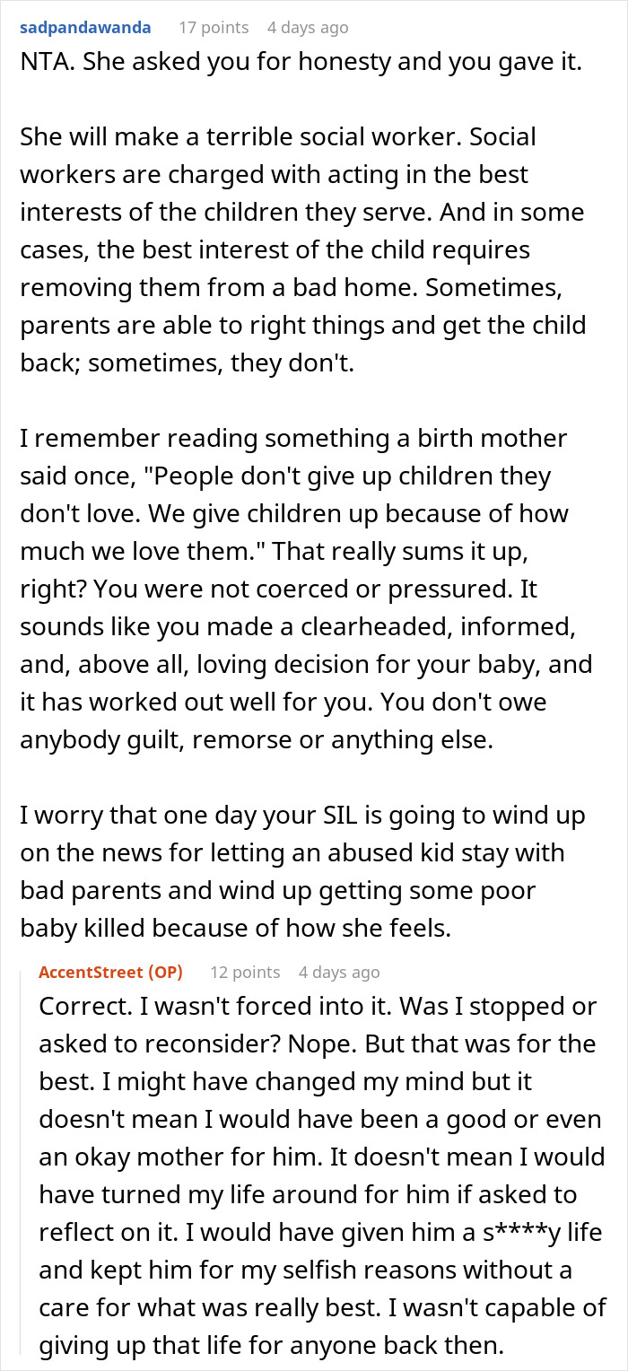 Discussion about adoption regret and personal choices on a forum, emphasizing honesty and informed decision-making.