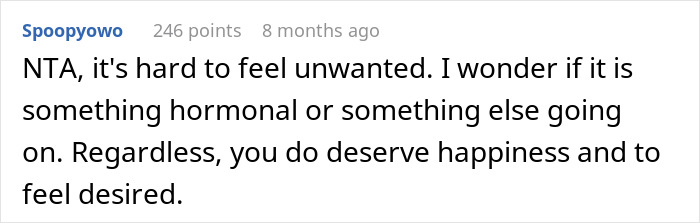 Comment discussing feelings of being unwanted, related to divorce and dead bedroom issues.