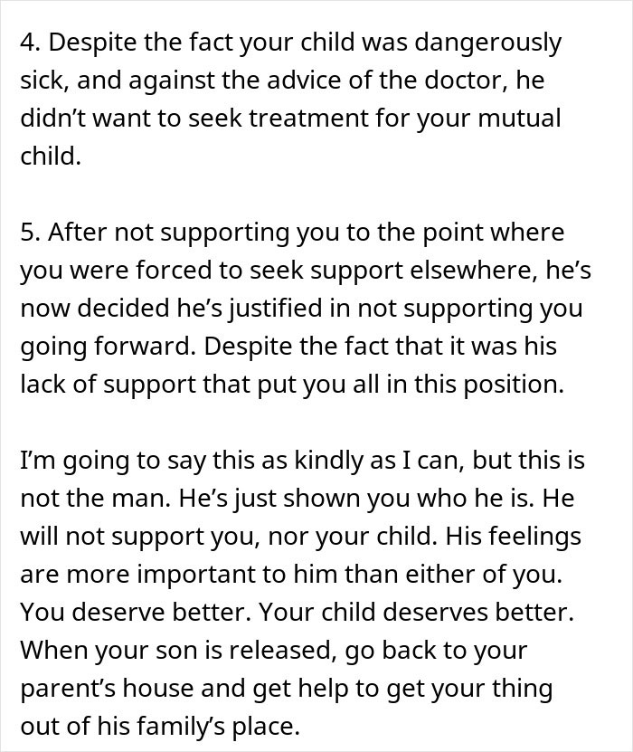 Text about a father not supporting his partner or newborn battling pneumonia.