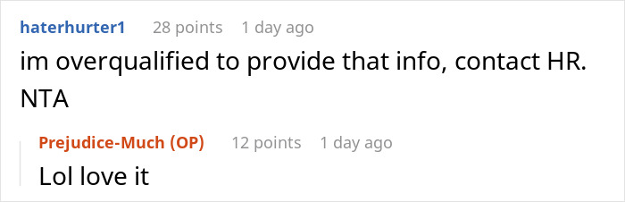 Screenshot of a humorous exchange about a laid-off employee's response to a request for info.