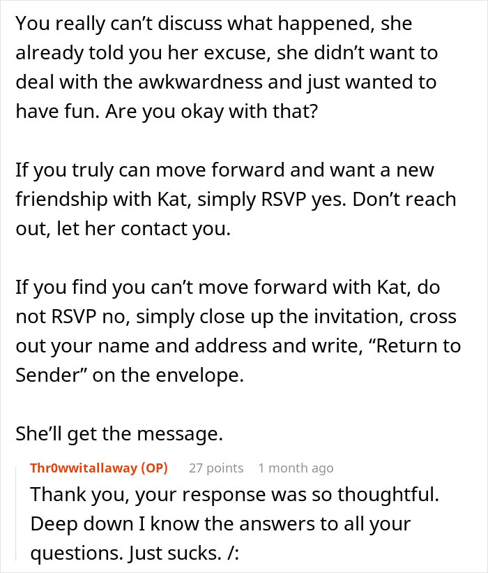 Text exchange about relationship advice and moving forward after awkwardness. Text exchange about relationship advice and moving forward after awkwardness.