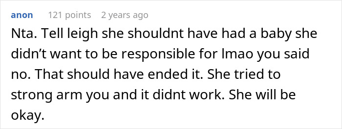 Comment advising against forcing babysitting responsibility. Comment advising against forcing babysitting responsibility.