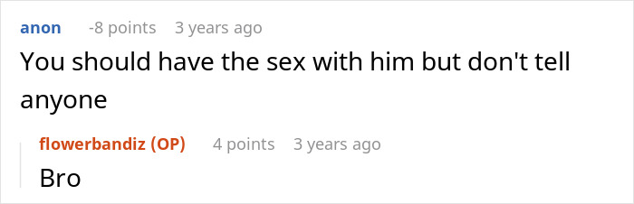 Comment thread about drunk man visiting ex-girlfriend before wedding, with user responses.