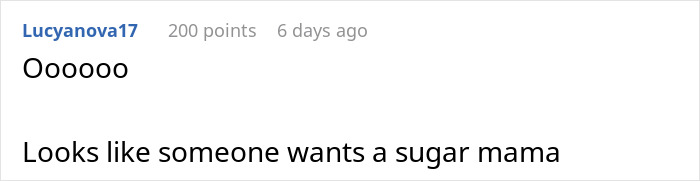 Comment suggesting someone wants a sugar mama related to property buying.