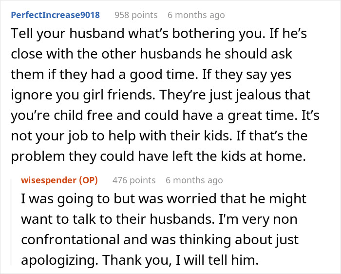 Reddit comments discussing jealousy over child-free vacation experiences.