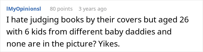 Text message expressing surprise about a 26-year-old with six kids from different fathers.
