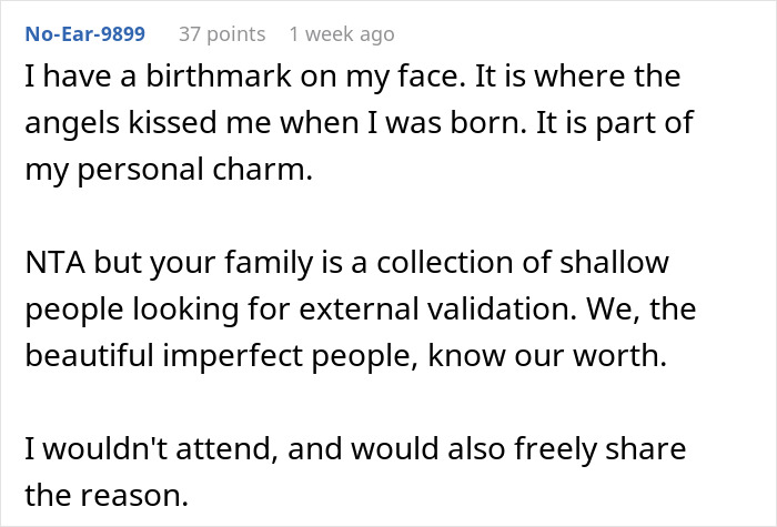 Reddit user comments on exclusion from wedding party, illustrating feelings of hurt and self-worth over family's decision. Reddit user comments on exclusion from wedding party, illustrating feelings of hurt and self-worth over family's decision.