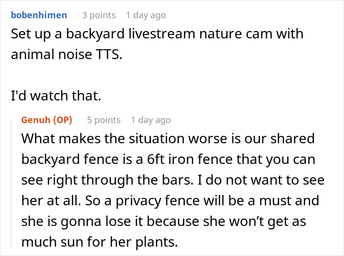 Text conversation about neighbor, privacy fence issues with OCD-related conflicts.