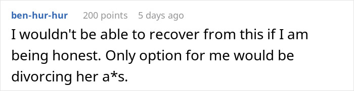 Comment discussing a husband's reaction to a suspected infidelity after spotting a mark on his wife.