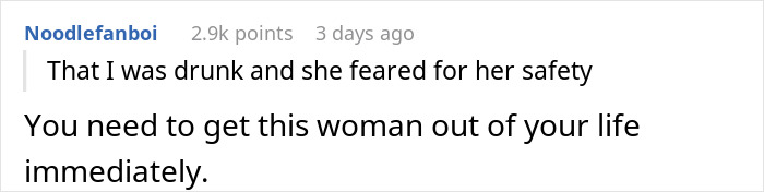 Reddit comment discussing relationship advice, mentioning safety and the need for a partner to leave.
