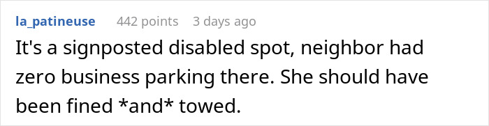 Comment on towing cars from disabled parking spots, expressing disapproval of improper parking.