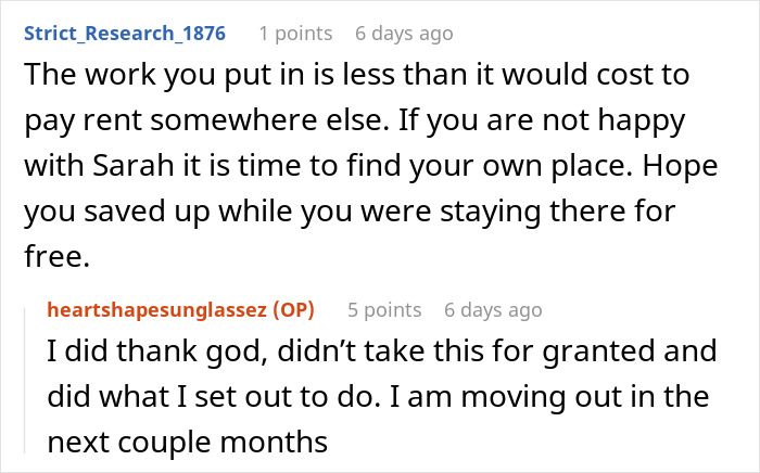 Reddit conversation about moving out due to a tough living situation with a best friend.