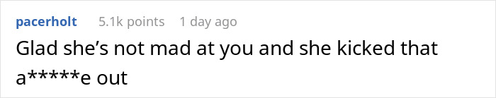 Comment discussing a neighbor's reaction to personal relationship news.