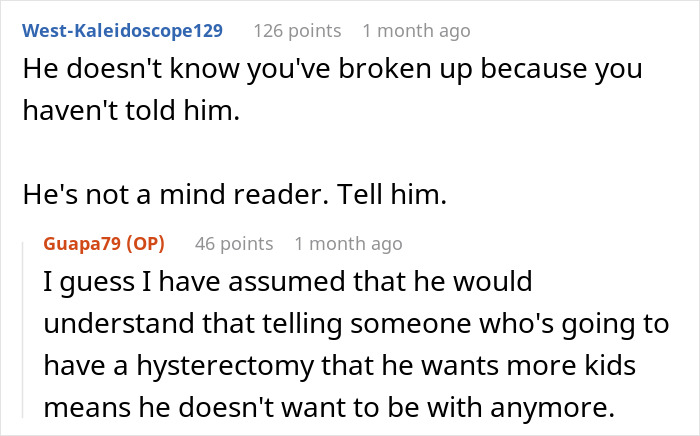 Reddit comments about breakup due to wanting kids, highlighting misunderstanding. Reddit comments about breakup due to wanting kids, highlighting misunderstanding.