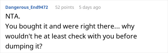 Reddit comment saying NTA, questioning why the husband didn't ask before throwing lunch. Reddit comment saying NTA, questioning why the husband didn't ask before throwing lunch.