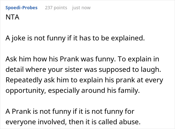 Online comment criticizing a failed public proposal prank discussed during a family gathering.