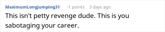 Forum comment discussing karma and career sabotage in response to stolen work.