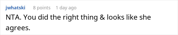 Reddit comment saying neighbor agreed with dating her husband situation.