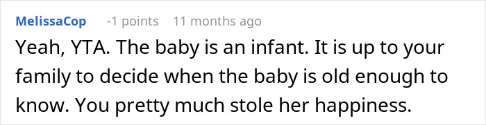 Reddit comment criticizing a brother for adopting a sibling&rsquo;s baby, affecting sister with fertility issues.