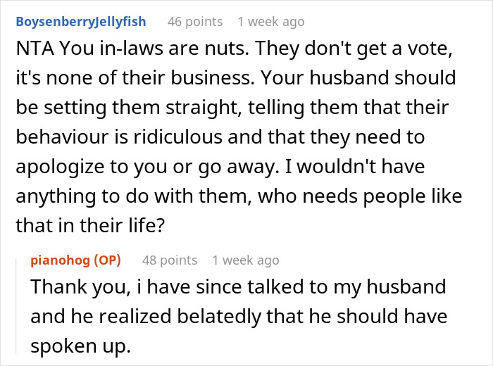 Reddit comments discussing in-laws' unreasonable demands about a bride taking their last name and respect issues.